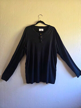 Reigning Champ Men's 2XL Black Solid Henley Long Sleeve Knit Cotton Tee